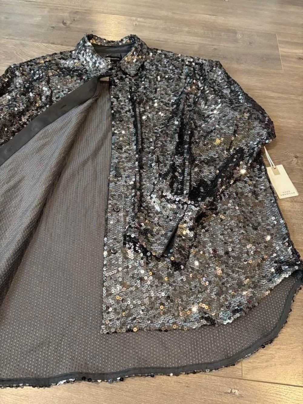 Anthropologie Good American Sequin Party Buttondown Shirt - Picture 2 of 6